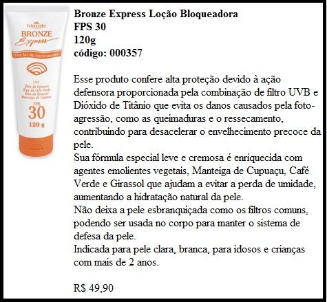 Bronze Express Loção Bloqueadora FPS 30 120g