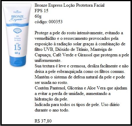 Bronze Express Loção Protetora Facial FPS 15 60g